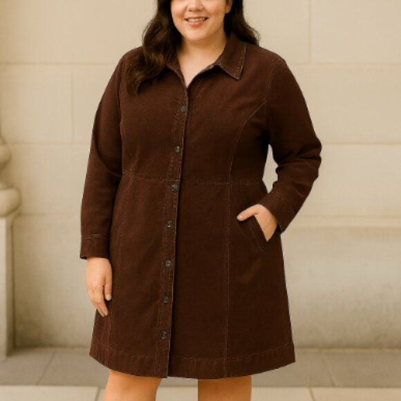 Venezia corduroy long button up jacket with pockets. - Picture 1 of 5